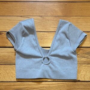 Aerie Light Gray V-Neck Crop Top
